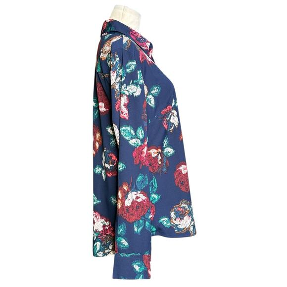 Merona blue red floral long sleeves tunic blouse size M - Picture 5 of 11